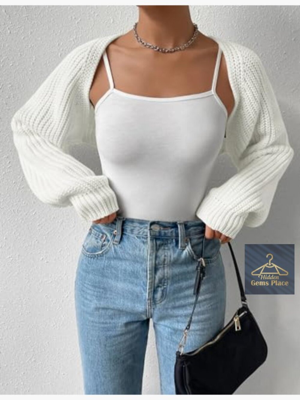 Long Sleeve Open Front Knit Crop Cardigan Bolero Shrug Sweater - Picture 4 of 7